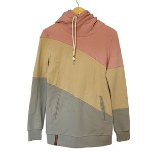EUC Ampersand Avenue Single Hood Colorblock Hoodie, Pink/Beige/Cool Gray, Small
